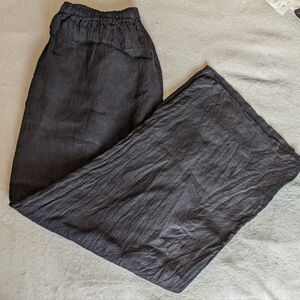 100% Linen Wide Leg Black Pants By Bella Amore Size L